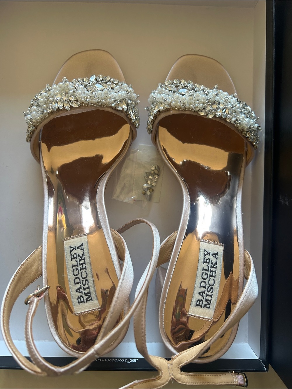 Badgley Mischka Champagne Beaded Open-Toe Heels
